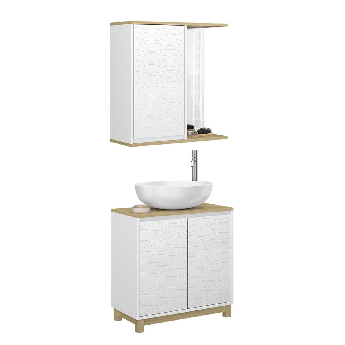 BADMÖBEL-SET Livia Weiß/Eiche 2 Teile - Eichefarben/Weiß, Holzwerkstoff (60/60/30cm) - Vicco
