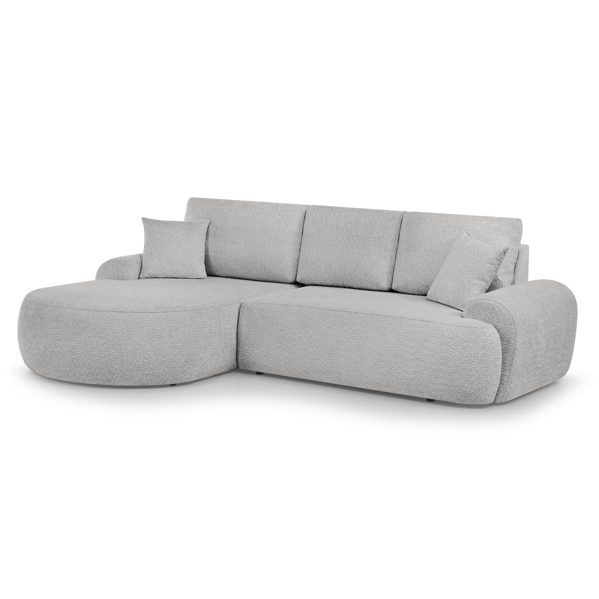 ECKSOFA Teddy L Hellgrau, Bouclé-Stoff, links - Hellgrau/Schwarz, Textil (270/170cm) - Beautysofa
