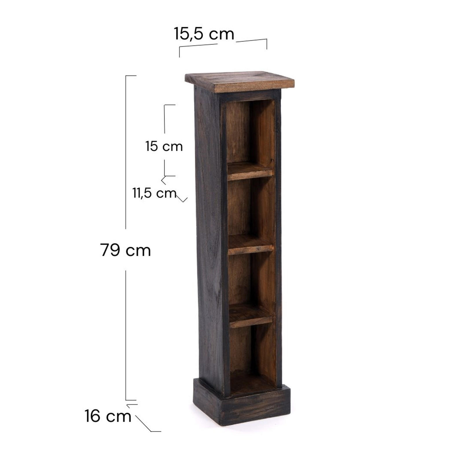 CD REGAL TOWER Mahagoni Massivholz, 4 Fächer 04 schwarz-natur - Graubraun, Holz (16/76/15cm) - DESIGN DELIGHTS