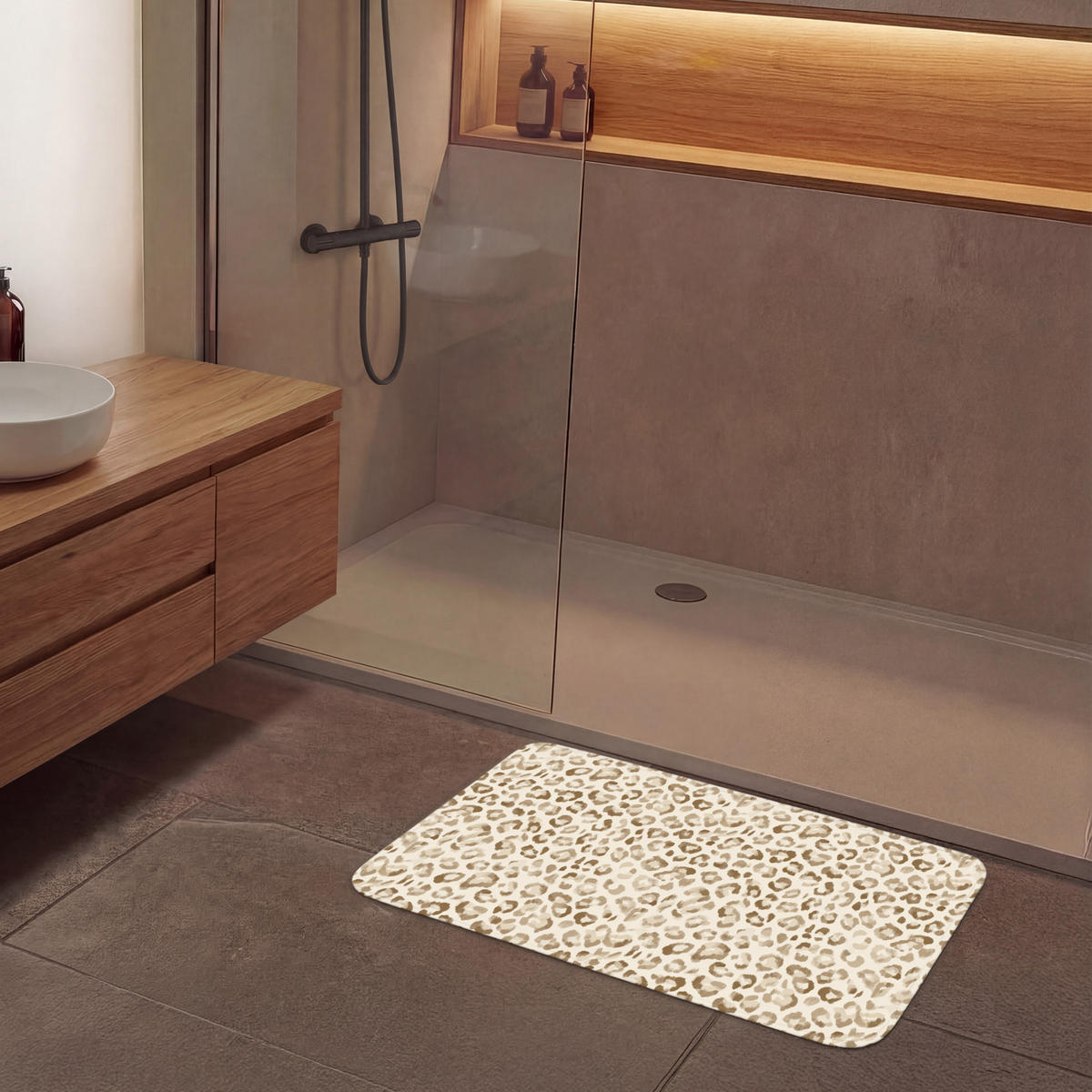KOUPELNOVÁ PŘEDLOŽKA Leopard - Classic - Béžová 90x60 cm - světle hnědá, textil/plast (90/60cm)