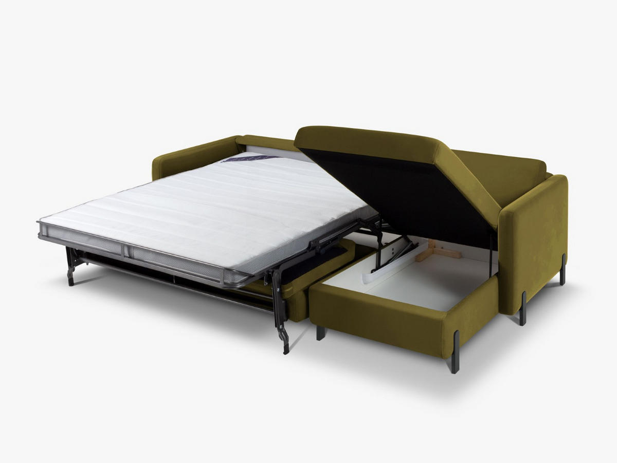 ECKSOFA ausklappbar rechts Gloria aus Samt grün 5 Sitzplätze - Grün, Textil (170/280cm) - Micadoni