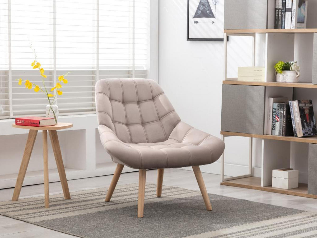 SESSEL - Samt - Beige - LUOSTO - Beige, Textil (79/83/87cm) - Vente-Unique