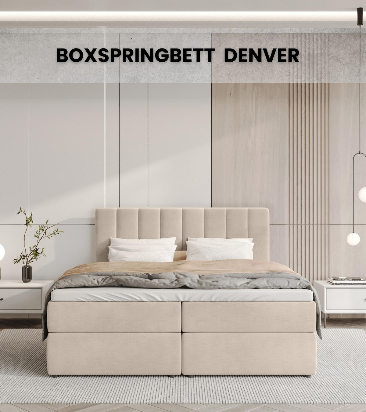 BOXBETT Denver mit Topper 160/200 Ecru - Ecru, Holzwerkstoff/Textil (160/200cm) - Bromarkt