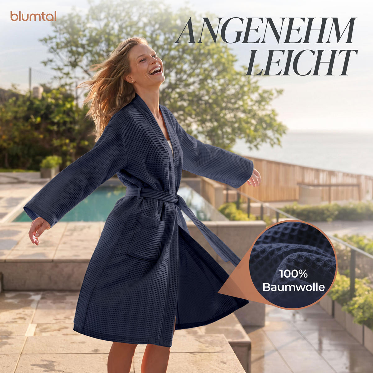 BADEMANTEL 100% Baumwoll Wafflepique in XS/S Unisex, Grün - Grün, Textil (XS/Snull) - Blumtal