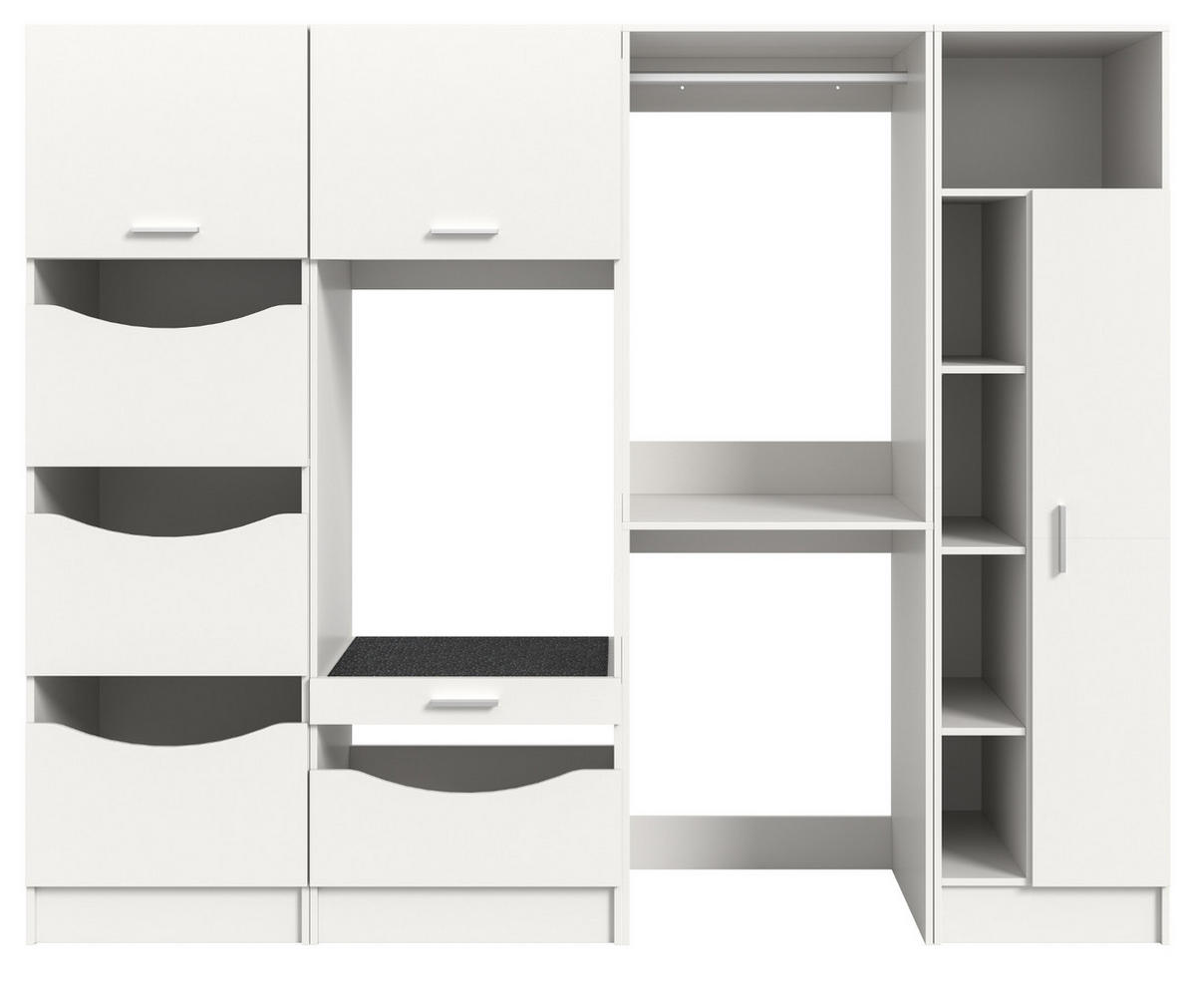WASCHMASCHINENSCHRANK weiß Set 4-teilig 242 cm, Waschmaschinenumbau XXXL mit viel Stauraum - Silberfarben/Weiß, Glas/Holzwerkstoff (242/196/68cm) - Inn.Furn