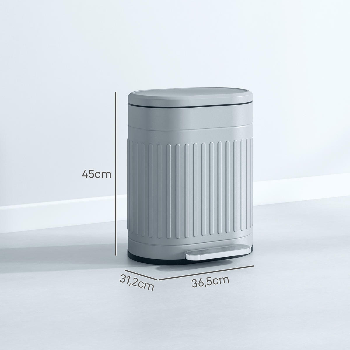 MÜLLEIMER Grau 36.5/31.2/45.0 cm - Grau, Metall (31.2/45/36.5cm) - HOMCOM