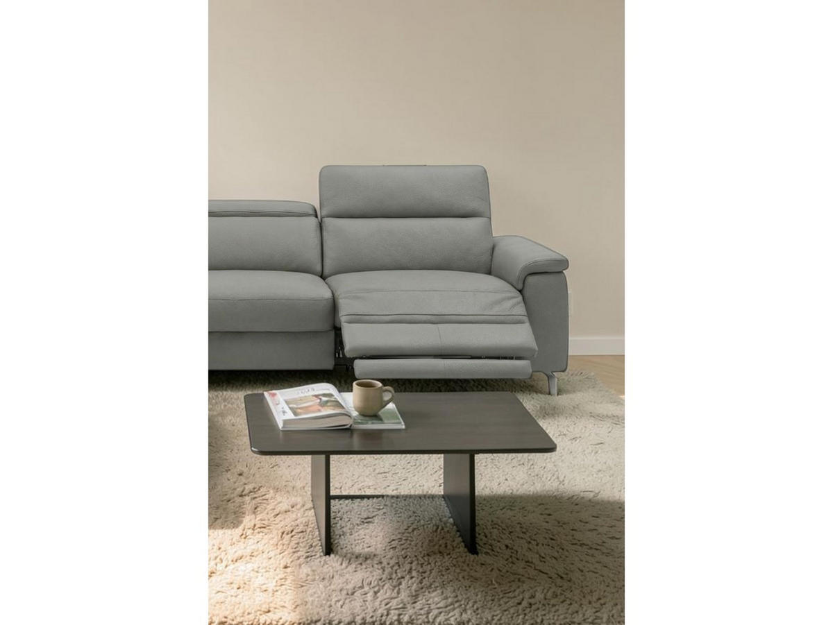ECKSOFA Ambassador Echtleder mit 1 x Relaxfunktion Perlgrau - Hellgrau, Leder/Metall (224/272cm)