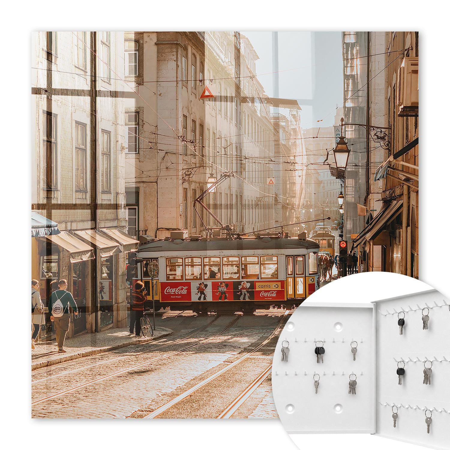 SCHLÜSSELBOX Weiß 30x30 cm – Türöffnung nach rechts - Stadtmorgen - Beige, Metall (30/30/5cm) - TULUP