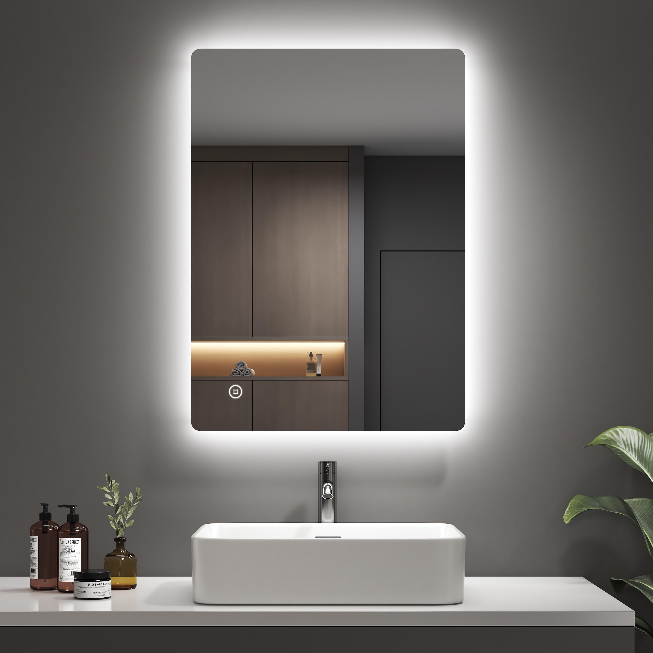 BADSPIEGEL mit Anti-Beschlag Beleuchtung Rechteckig 70/50 cm - Weiß, Glas (50/3/70cm) - EMKE