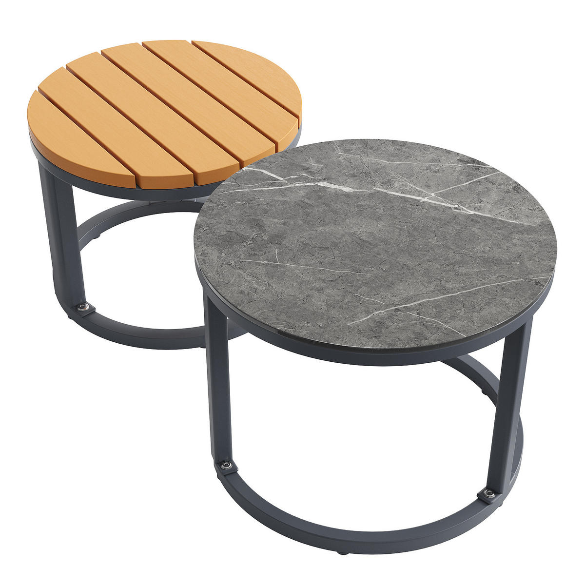 GARTENLOUNGE-SET 123/68/86 cm grau aus Olefin mit verstellbaren Tischbeinen - Grau, Metall - OKWISH