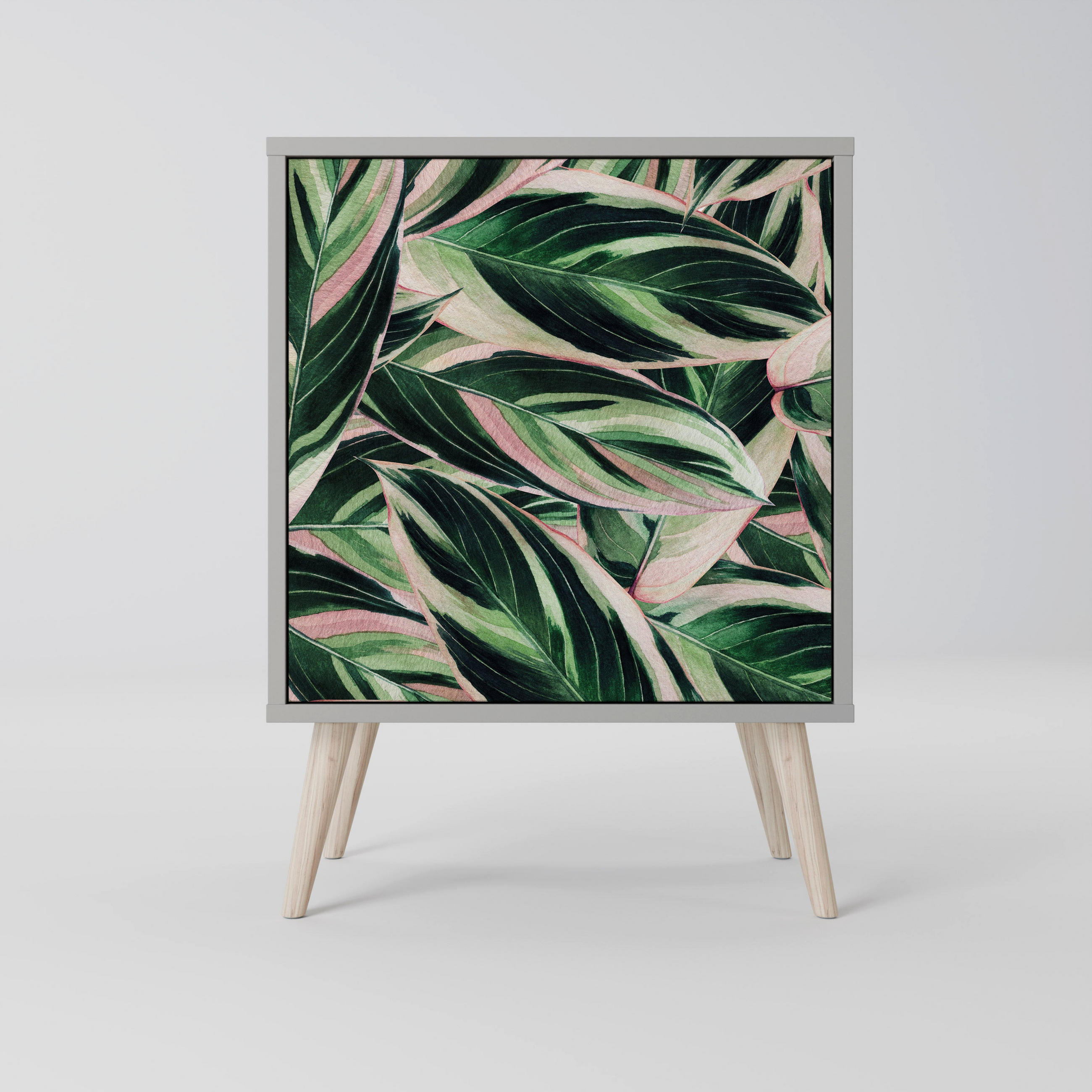 SIDEBOARD EERIE STROMANTHE, Grau, 57,5x42x77,5 cm, Schräge Buchenholzfüße - Buchefarben/Multicolor, Holzwerkstoff/Buchenholz (57.5/77.5/42cm) - SpaceRebels