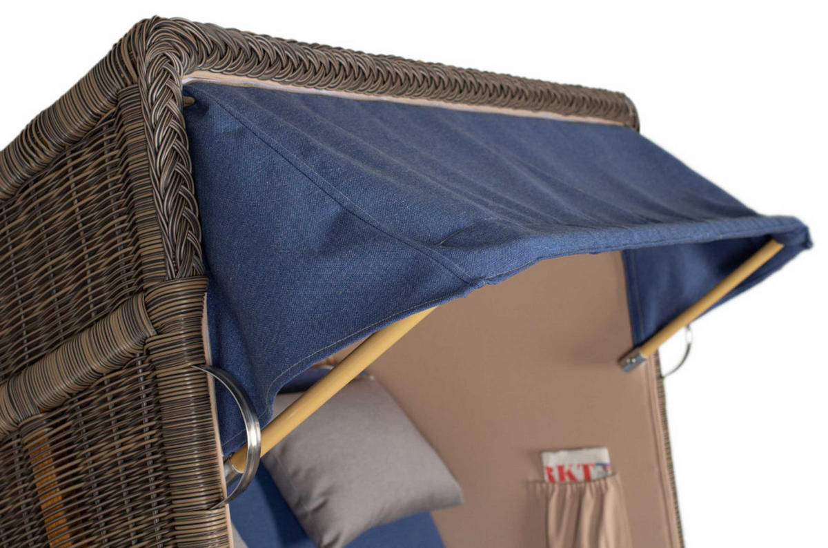 STRANDKORB SEEBLICK 2 Sitzer Teak - Blau/Braun, Metall (125/170/80cm) - Mr. Deko