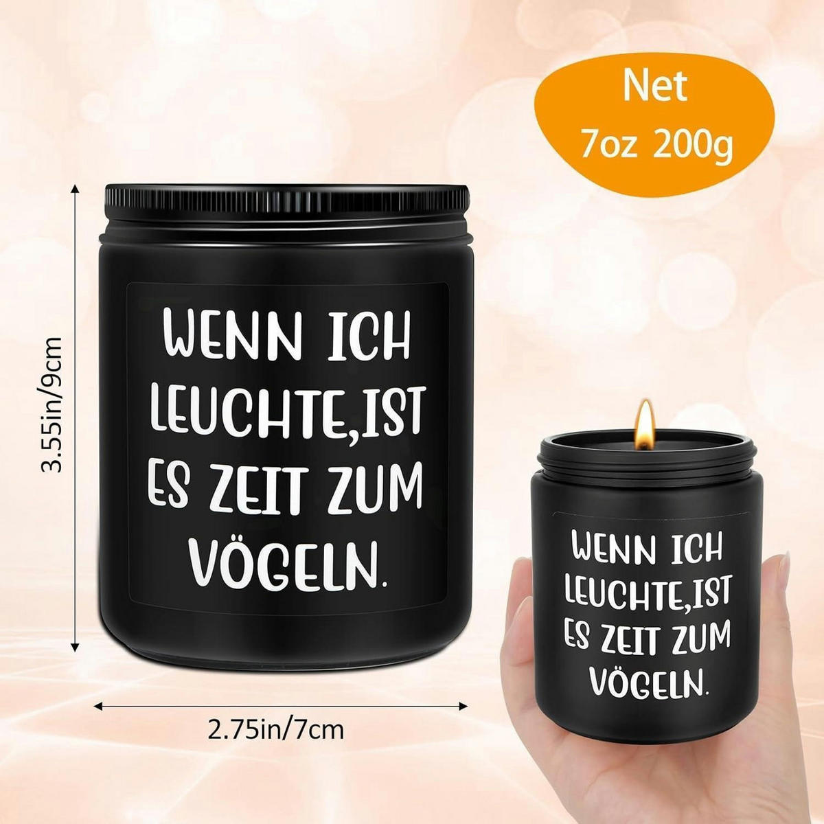 DUFTKERZE mit Spruch "Wenn ich leuchte, ist es Zeit zum Vögeln" - Schwarz, Paraffin (9.2cm)