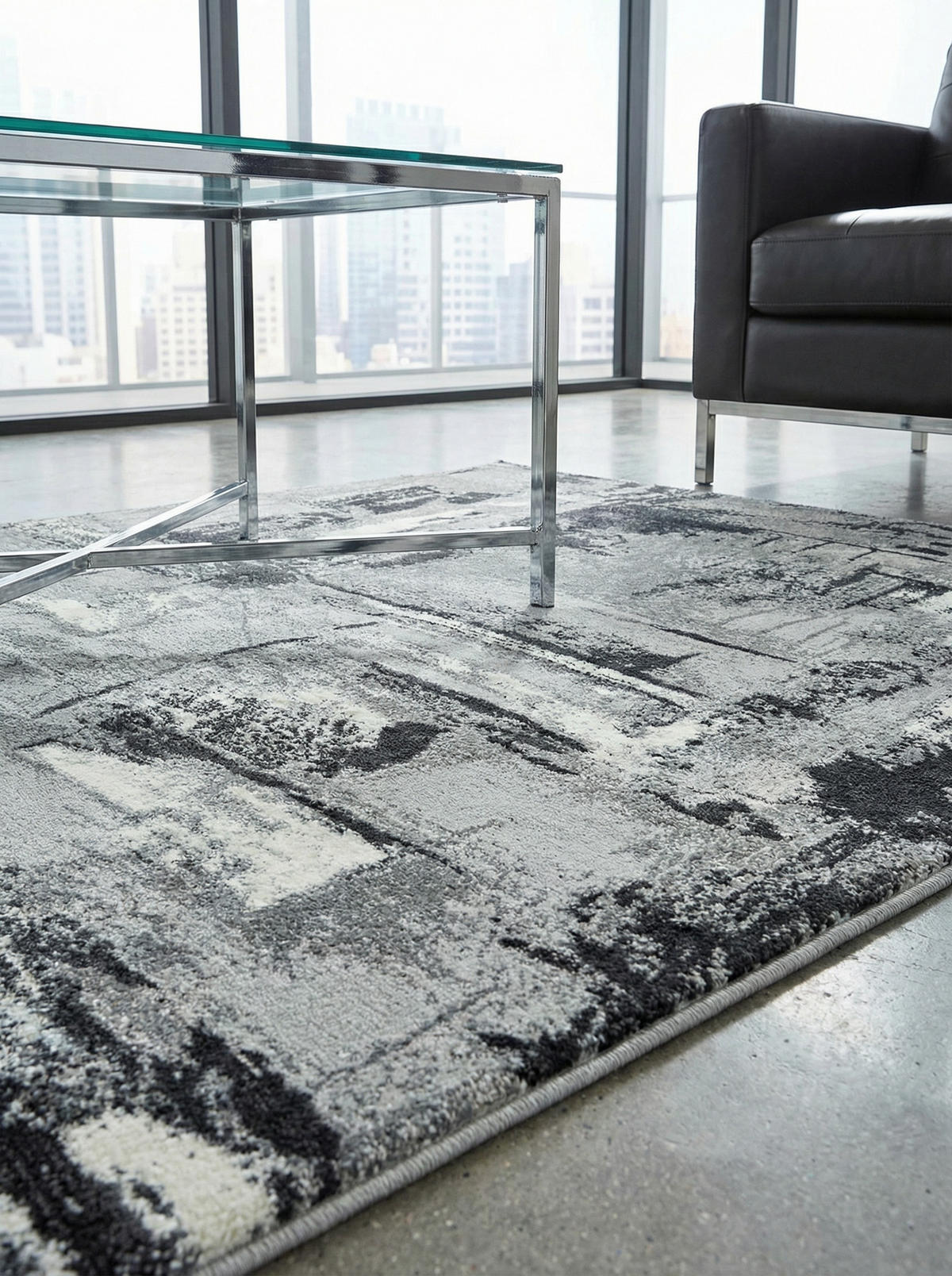 TEPPICH Velours abstrakt mit Metallic-Akzenten Stadtmuster pflegeleicht PARMA-Felino, Silbergrau 120x170 cm - Grau, Textil (120/170cm) - KADIMA DESIGN