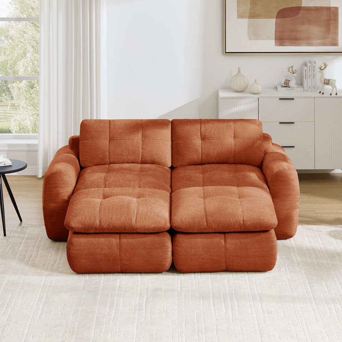 2-SITZER-SOFA DE-34464 mit 2 Ottomanen Orange - Orange, Textil (160/194cm) - ComfortXL
