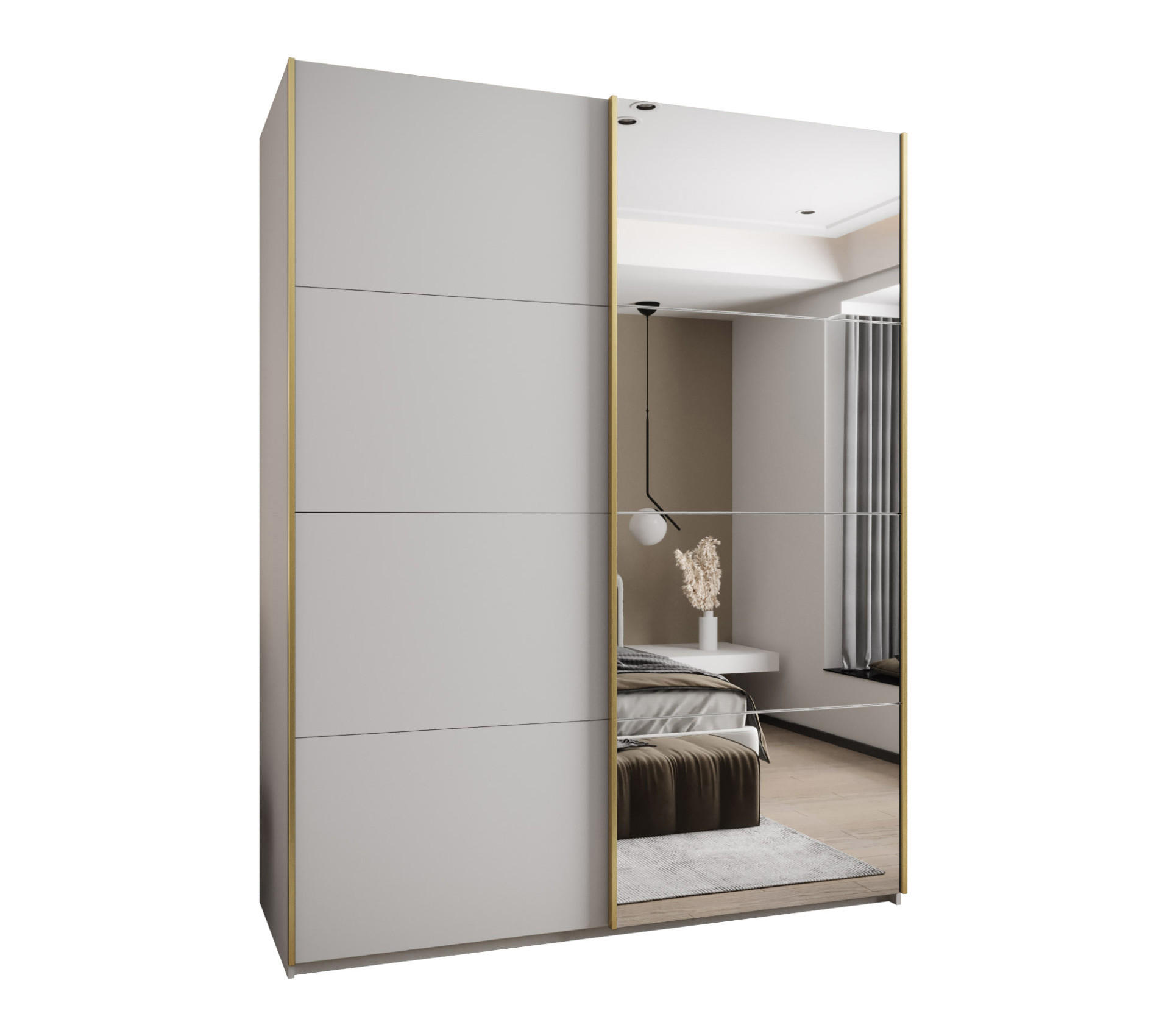 SCHWEBETÜRENSCHRANK 245,5/190/64 2-türig - Goldfarben/Weiß, Holz/Metall (190/245/64cm) - Abiks Möbel