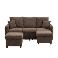 WOHNLANDSCHAFT U-Form Dreisitzer mit Staufunktion Hocker Chenille Antique Brown 220/90/85 cm - Braun, Kunststoff (188/86/186cm) - OKWISH