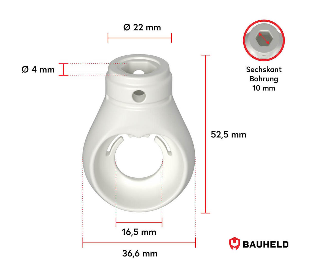 MARKISENÖSE Rund 10 mm Ral 9016 für Kugelhaken - Weiß, Kunststoff (1/5.2/5.2cm) - BAUHELD