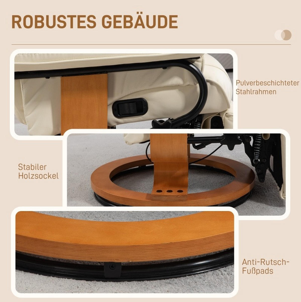 RELAXSESSEL Kunstleder mit Liegefunktion, Fußstütze 78/88/103 cm Cremeweiß - Creme, Kunststoff (88/103/78cm) - Redom
