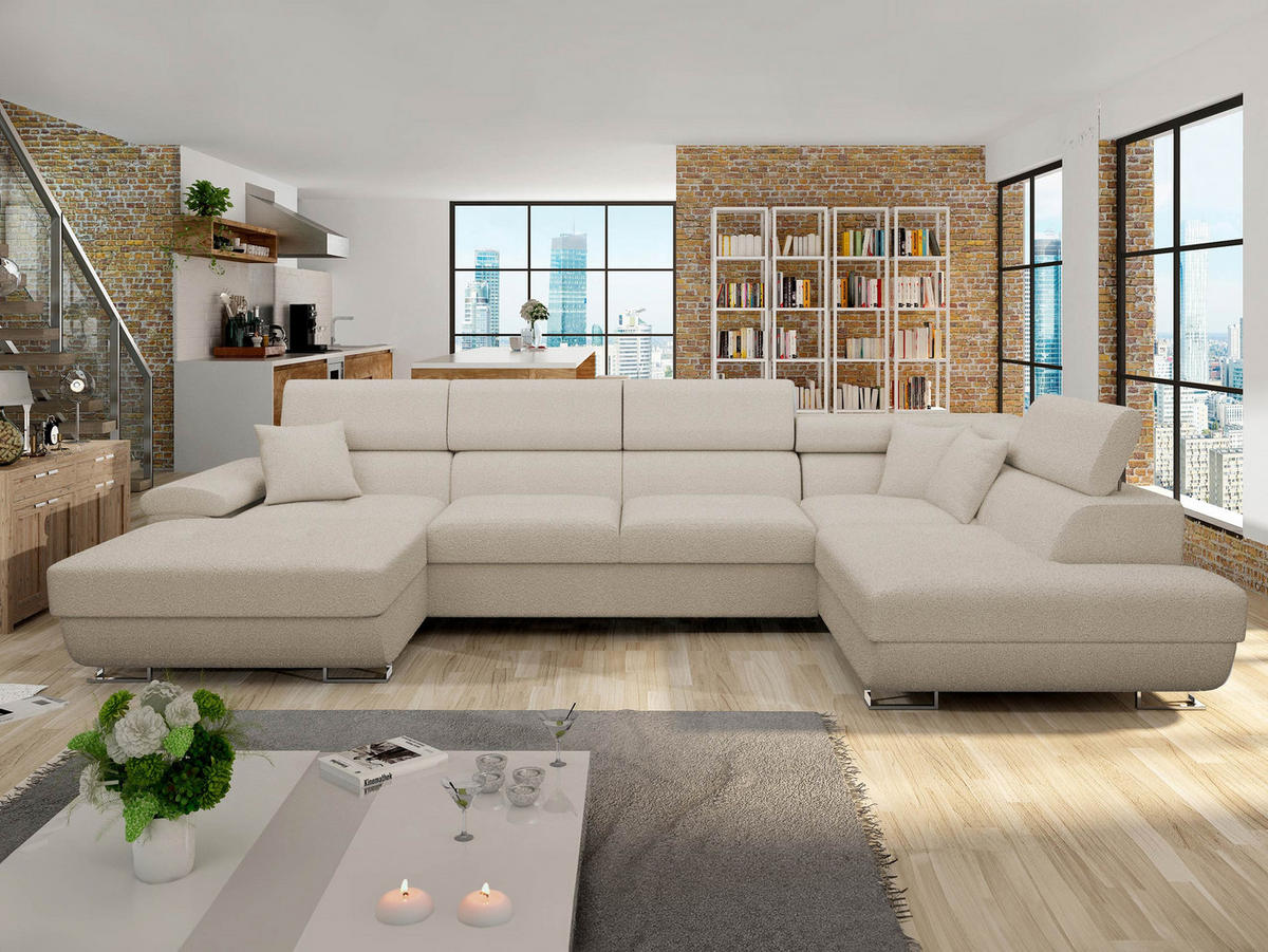 WOHNLANDSCHAFT Cotere Bis Premium, Seite: Rechts - Beige, Holz/Textil (345/91/202cm) - MIRJAN24
