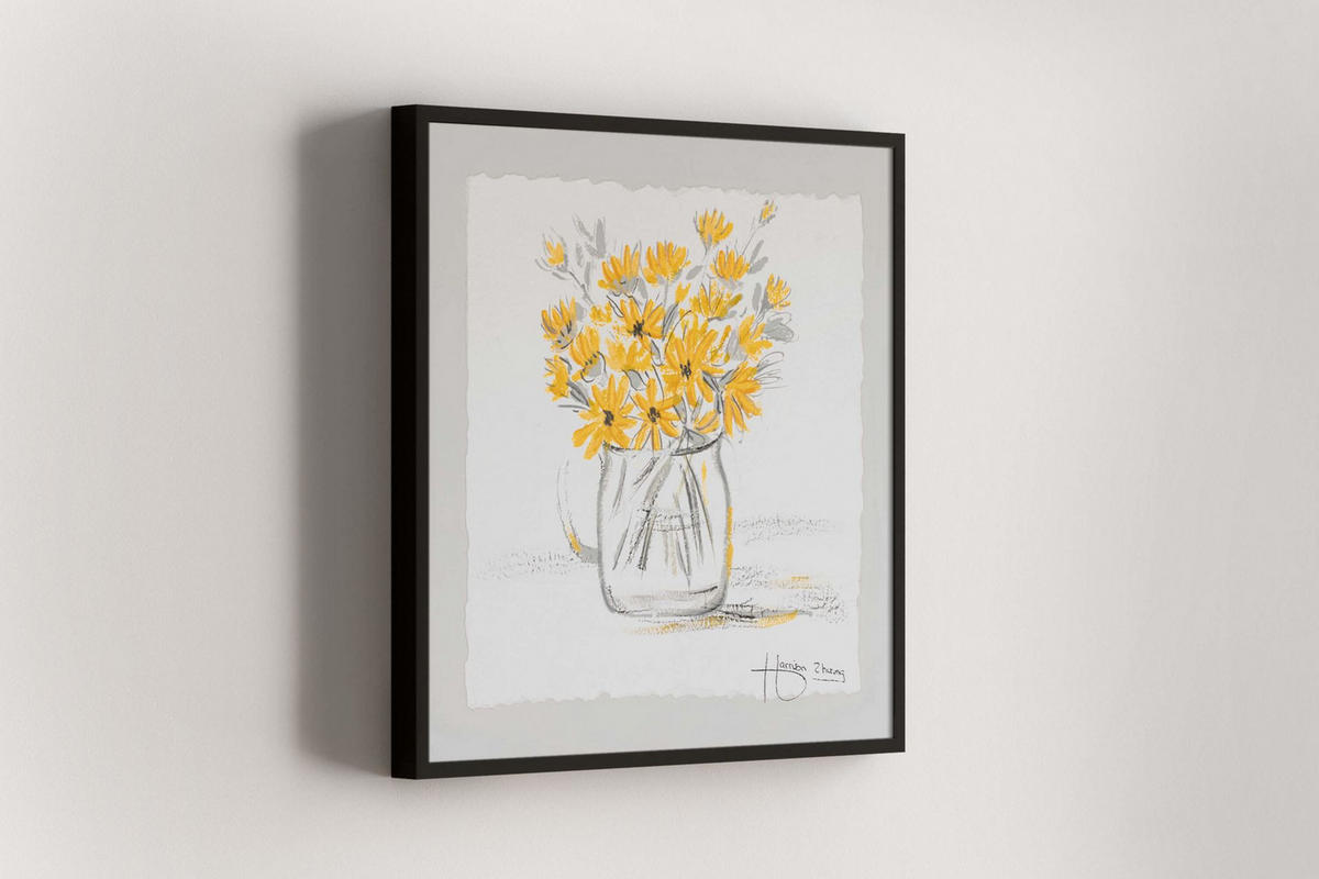 ACRYLBILD HANDGEMALT 40/40 cm - Gelb/Grau, Holz/Textil (0.45/40cm) - KUNSTLOFT