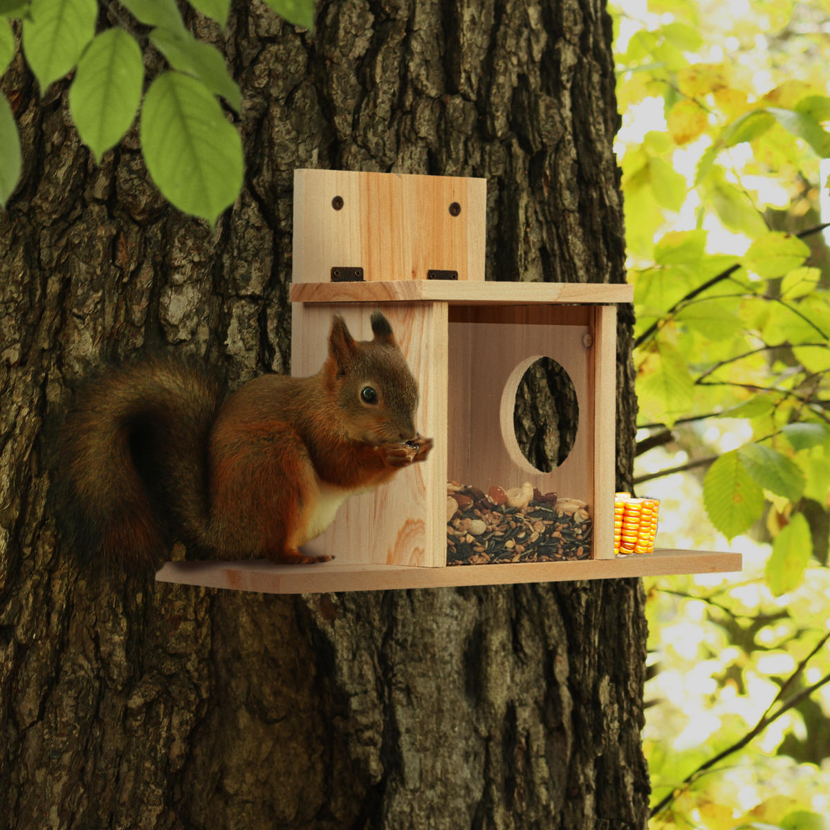 EICHHÖRNCHENFUTTERHAUS - Hellbraun, Holz/Kunststoff (35/24/13cm) - Relaxdays