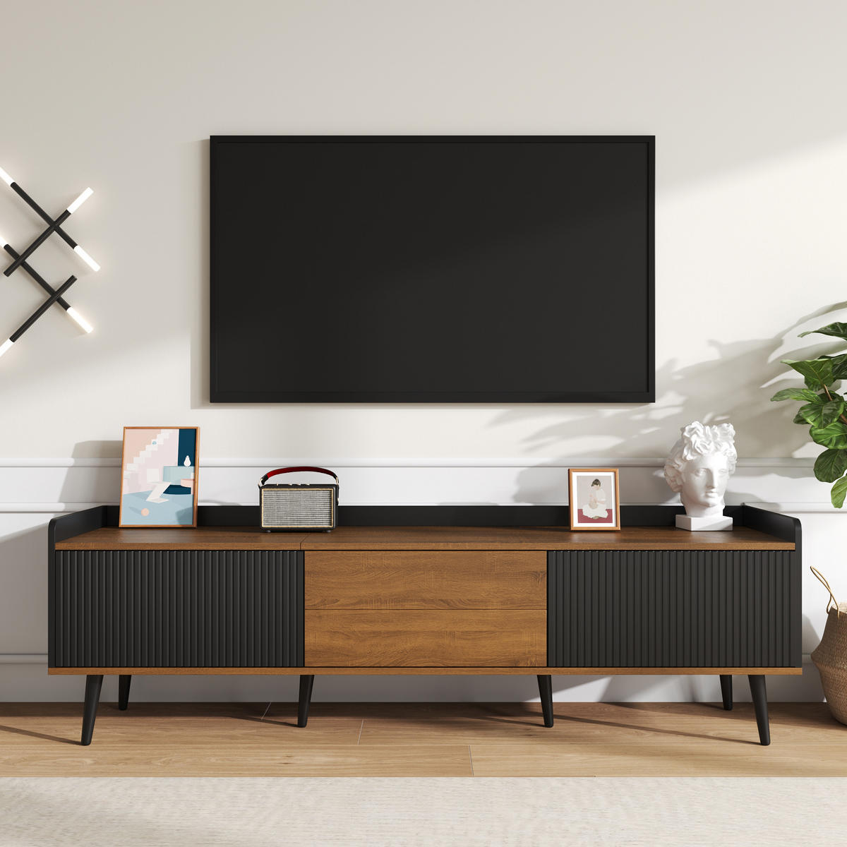 TV-SCHRANK Lowboard 160x39x49 cm Holzoptik - Naturfarben, Holz (160/49.5/39cm) - Fortuna Lai