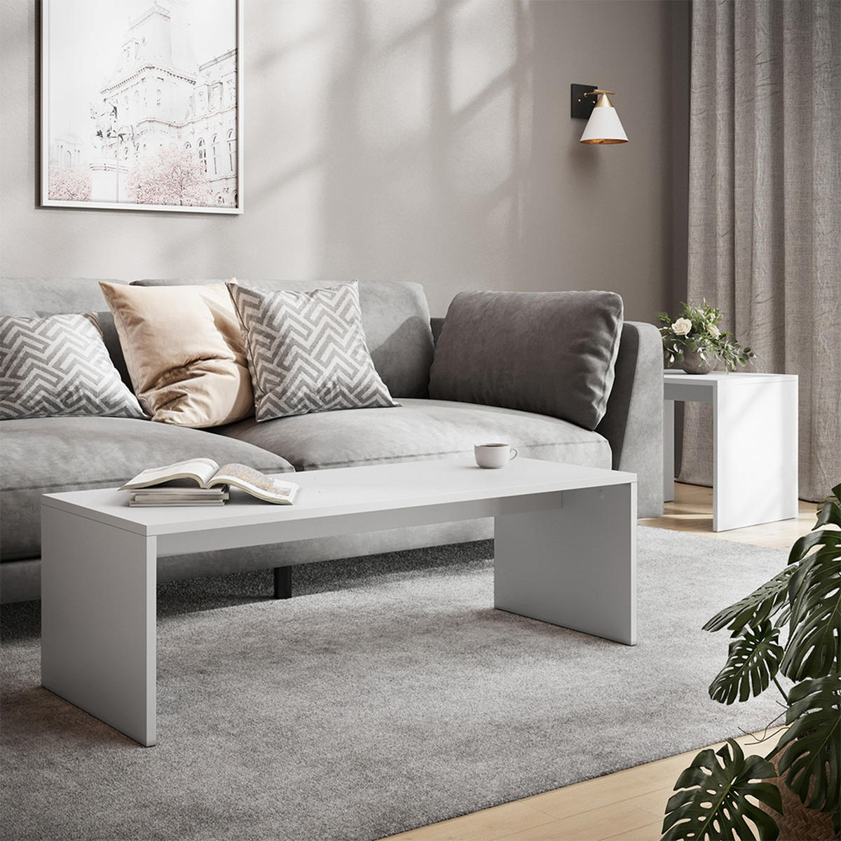 COUCHTISCH-SET Donat Weiß 100 x 48 cm ,2 Teile - Weiß, Holzwerkstoff (48/100/40.4cm) - Vicco