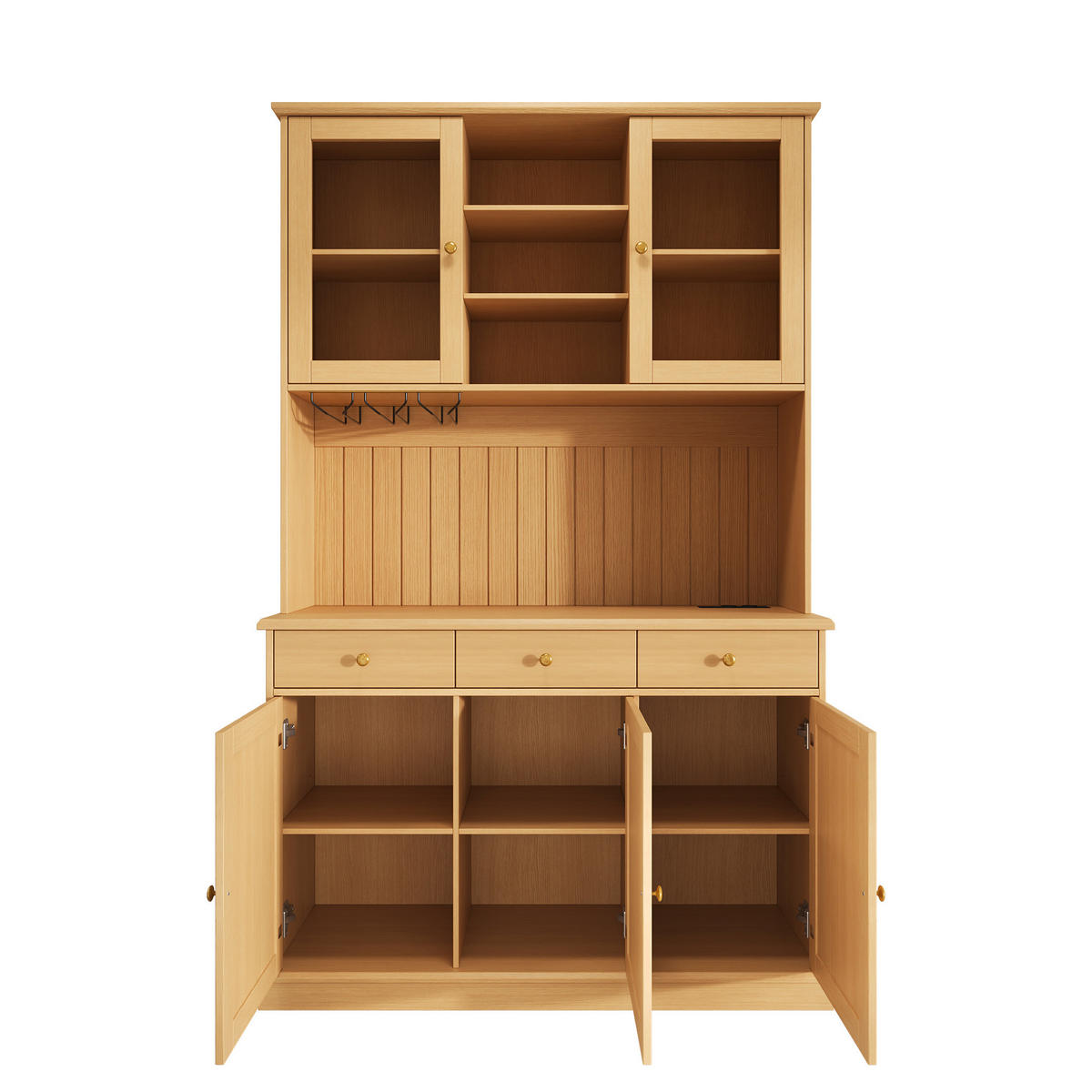 BUFFETSCHRANK DE-38594 120/40/191 cm Glastüren und integrierte Steckdose Natur - Naturfarben, Holzwerkstoff (120/191/40cm) - ComfortXL
