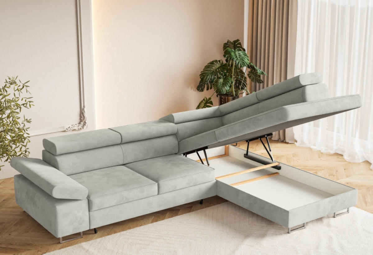 ECKSOFA Grau ALEX Mit Verstellbaren Kopfstützen Rechts - Grau, Textil (203/274cm) - Sepro Meble