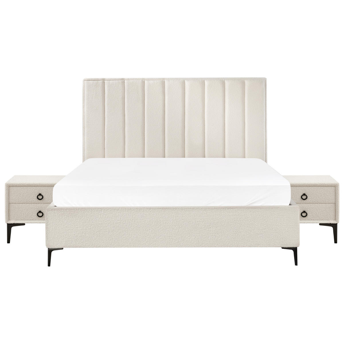 SPALNI KOMPLET bouclé kremasto bela 180/200 cm Sezanne - krem, tekstil (180/200cm) - Beliani