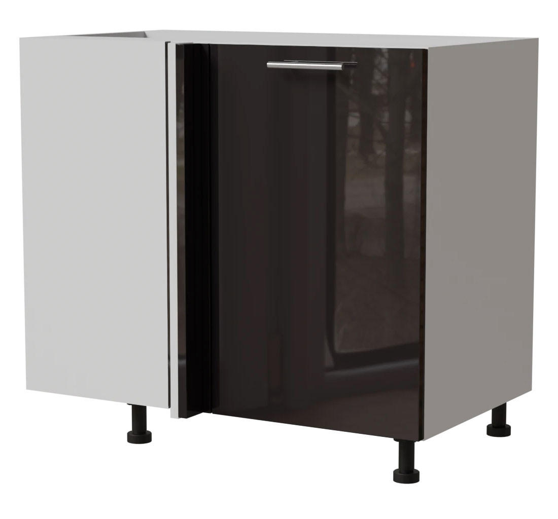 Feldmann-Wohnen Eck-Küchenschrank Schwarz Hochglanz, Weiß 90x82x50 cm