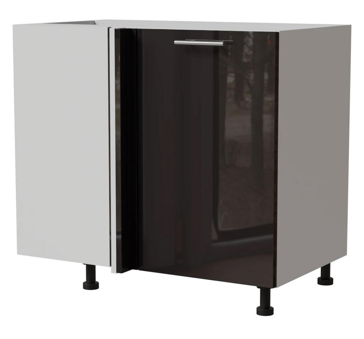 ECK-KÜCHENSCHRANK Essen D13U/90 Schwarz Hochglanz / Weiß Matt 90 / 50 / 82cm - Schwarz Hochglanz/Schwarz, Holz/Holzwerkstoff (90/82/50cm) - Feldmann-Wohnen