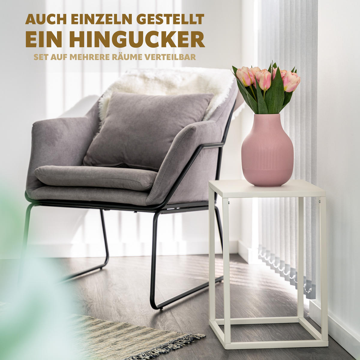 BLUMENHOCKER (3er Set), Metall, cremeweiß - Creme, Metall (30/30/90cm) - bremermann