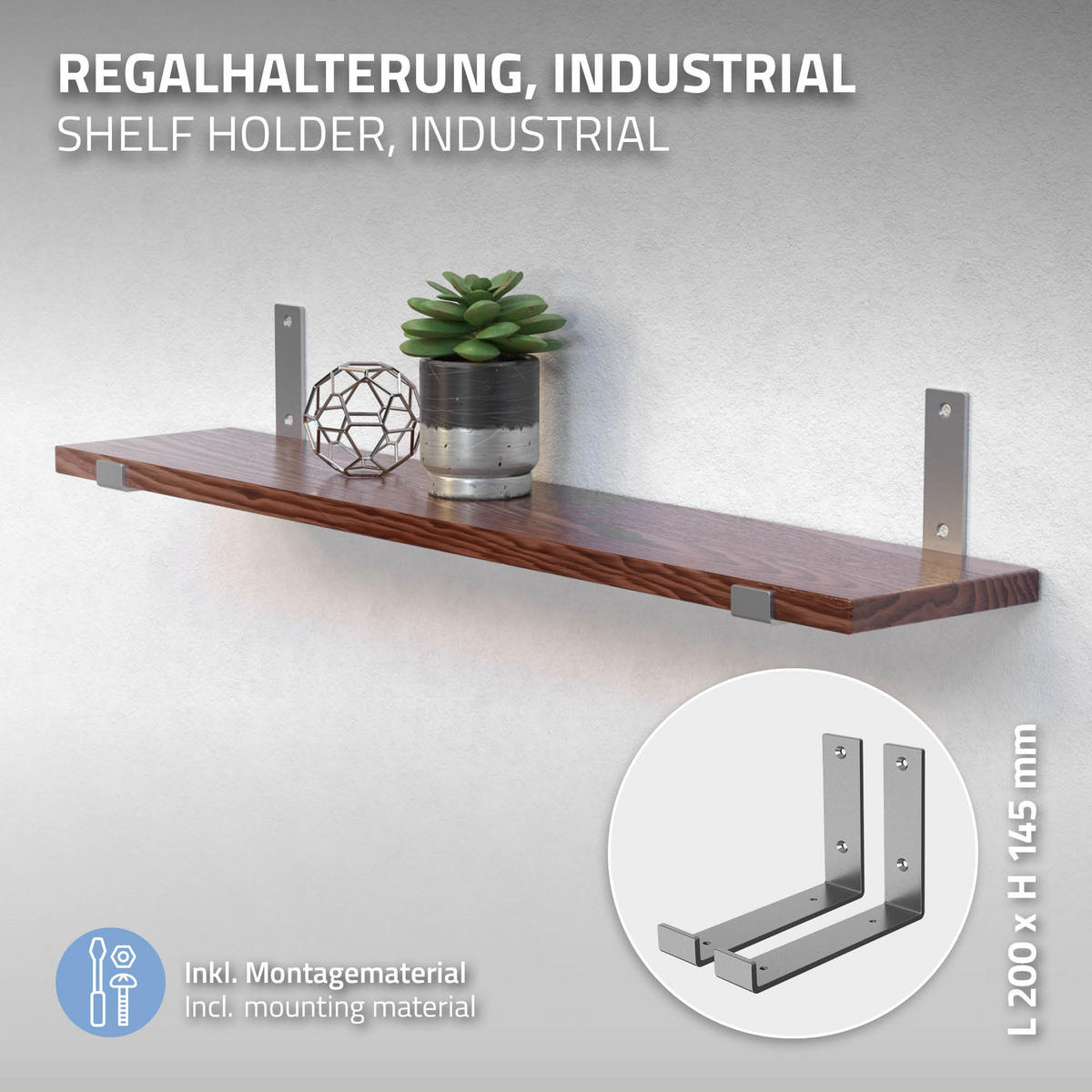 REGALHALTERUNG - Grau, Metall (14.5/4/21cm) - ML-DESIGN