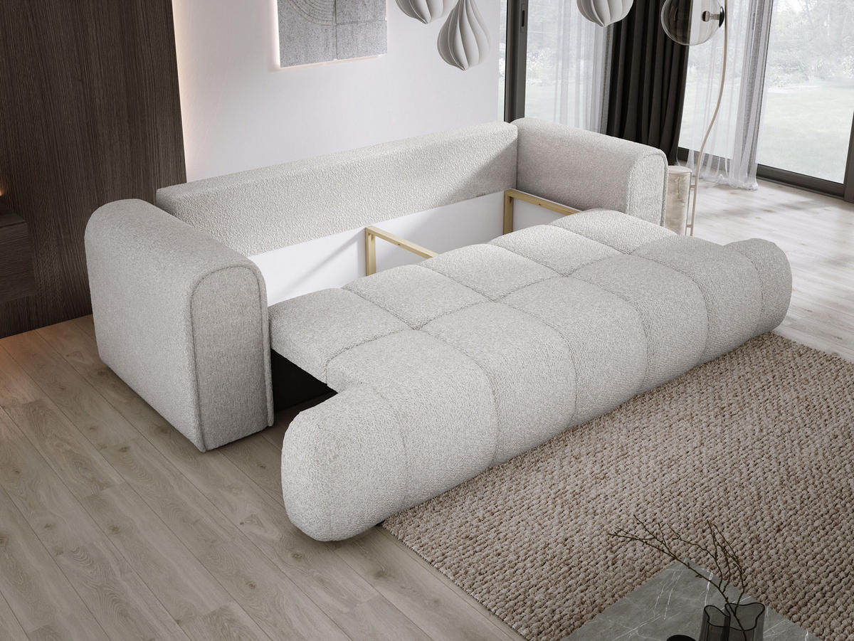 SOFA COCO SCHLAFSOFA mit Bettfunktion, Anthology Stoffbezug, 2-Sitzer, freistehend, Größe: 250x105x90 cm, Esche - Eschefarben, Holz/Textil (250/90/105cm) - DomoHome