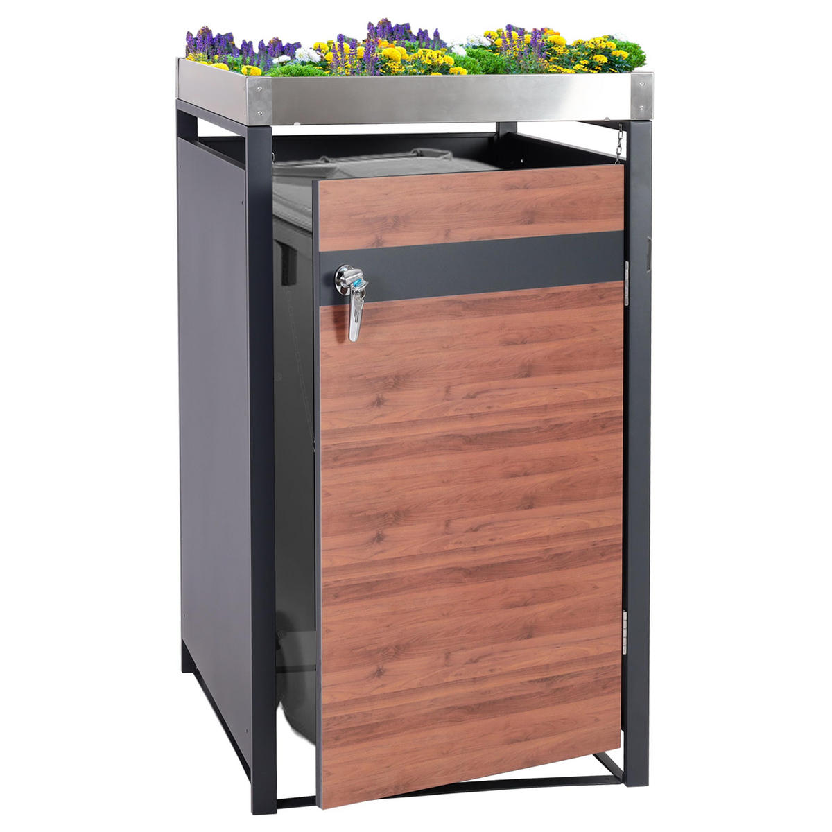 MÜLLTONNENVERKLEIDUNG 1ER rechteckig Kirschbaum Dekor - Kirschbaumfarben, Metall (68/125/80cm) - MCW