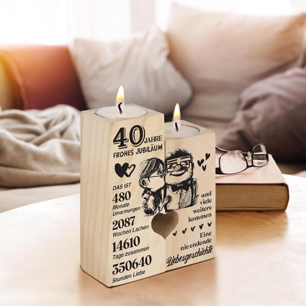 KERZENSTÄNDER Holz 40. Hochzeitstag Geschenk - Braun, Holz (9/12/9cm)