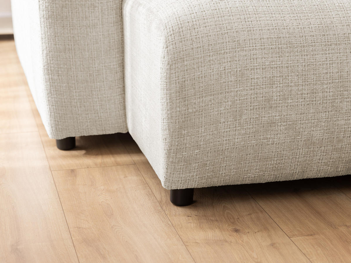 WOHNLANDSCHAFT Calma mit Schlaffunktion und Bettkasten im Bumpy-Design aus weichem Beige Chenille-Stoff - Beige/Schwarz, Holz/Kunststoff (336/88/140cm) - S-Style Möbel