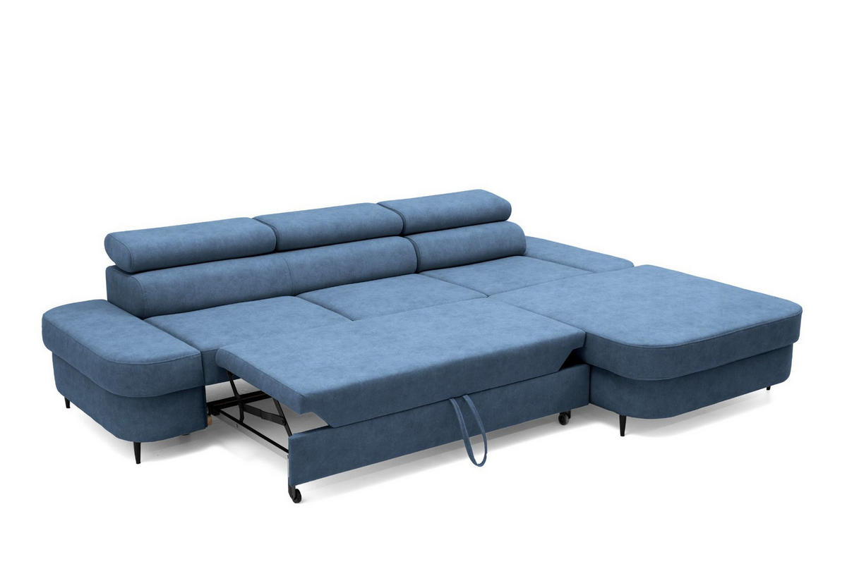 ECKSOFA JAZZ L Rechts mit Schlaffunktion 127x216 Velours Blau - Blau/Schwarz, Holz/Textil (237/285cm) - Muffo