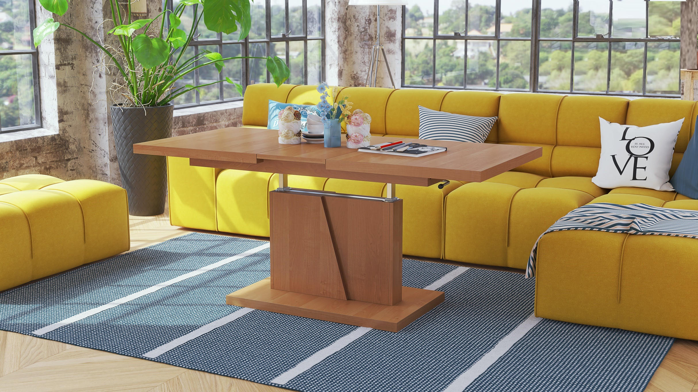 COUCHTISCH rechteckig Erle ausziehbar höhenverstellbar - Erlefarben, Holzwerkstoff (70/120/60cm) - designimpex