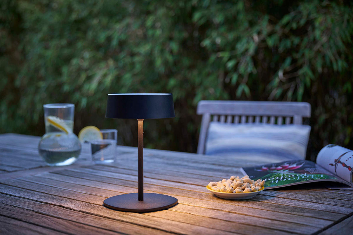 LED-TISCHLEUCHTE - elegante, dimmbare Akku-Leuchte mit Metallgehäuse und IP54 für Innen und Außen, höhenverstellbar - Schwarz, Metall (13.5/13.5/36cm) - Northpoint