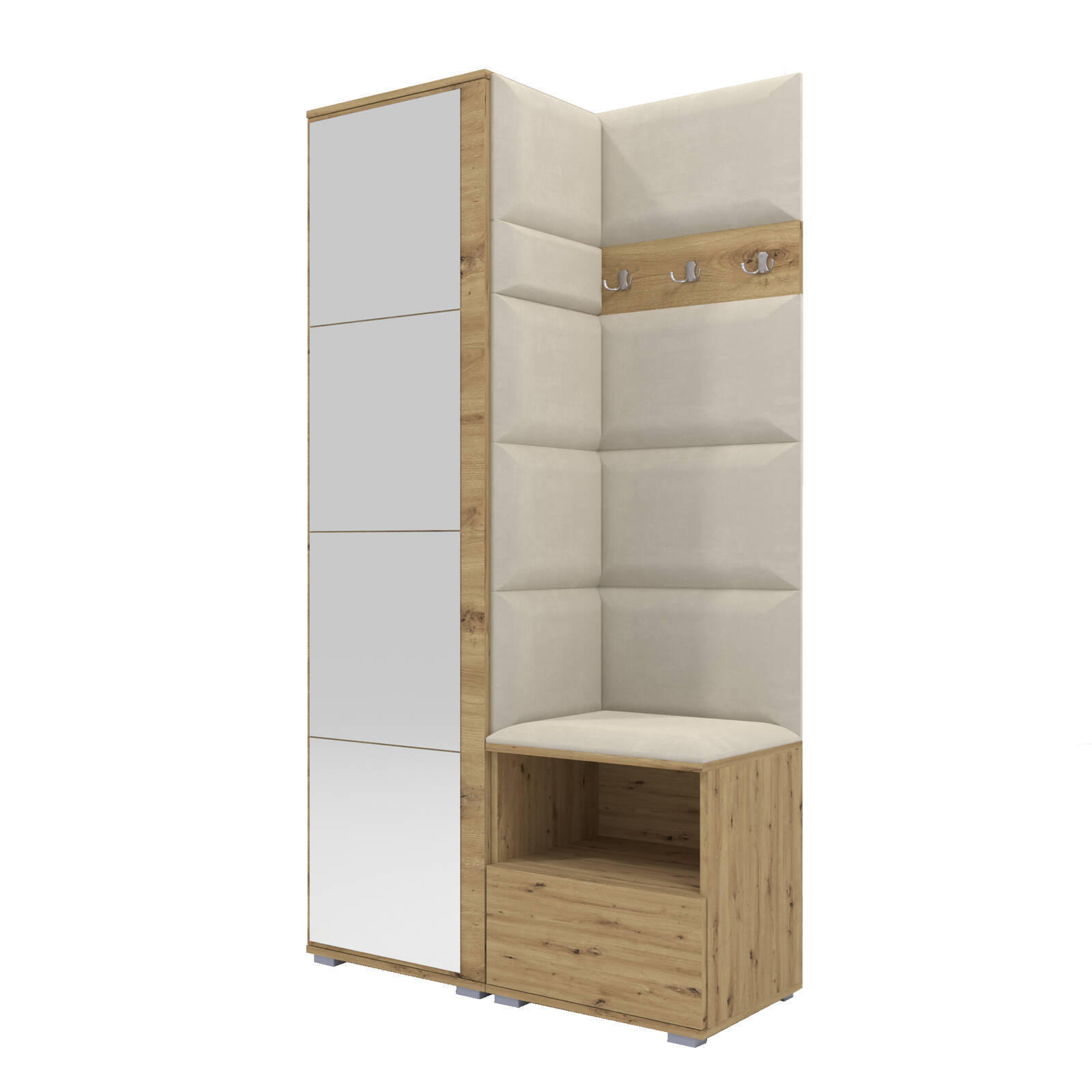 XXXLutz Garderoben-Set Eiche Artisan, Creme 100x187x40 cm