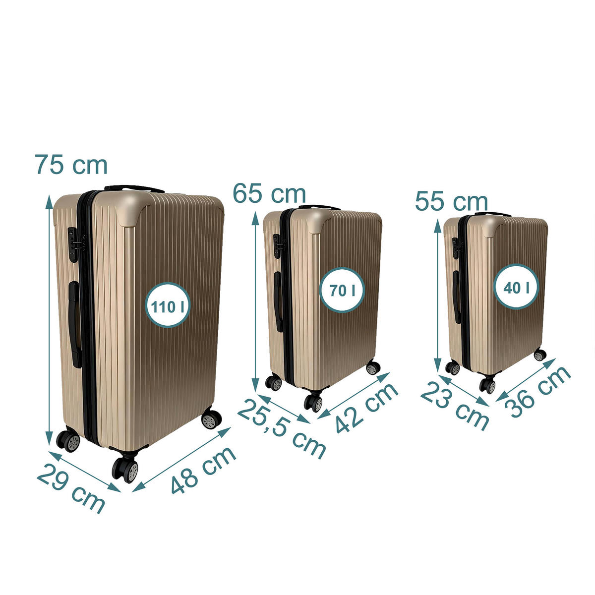 3-TLG.KOFFERSET - Creme, Kunststoff (48/75/29cm) - Relaxdays