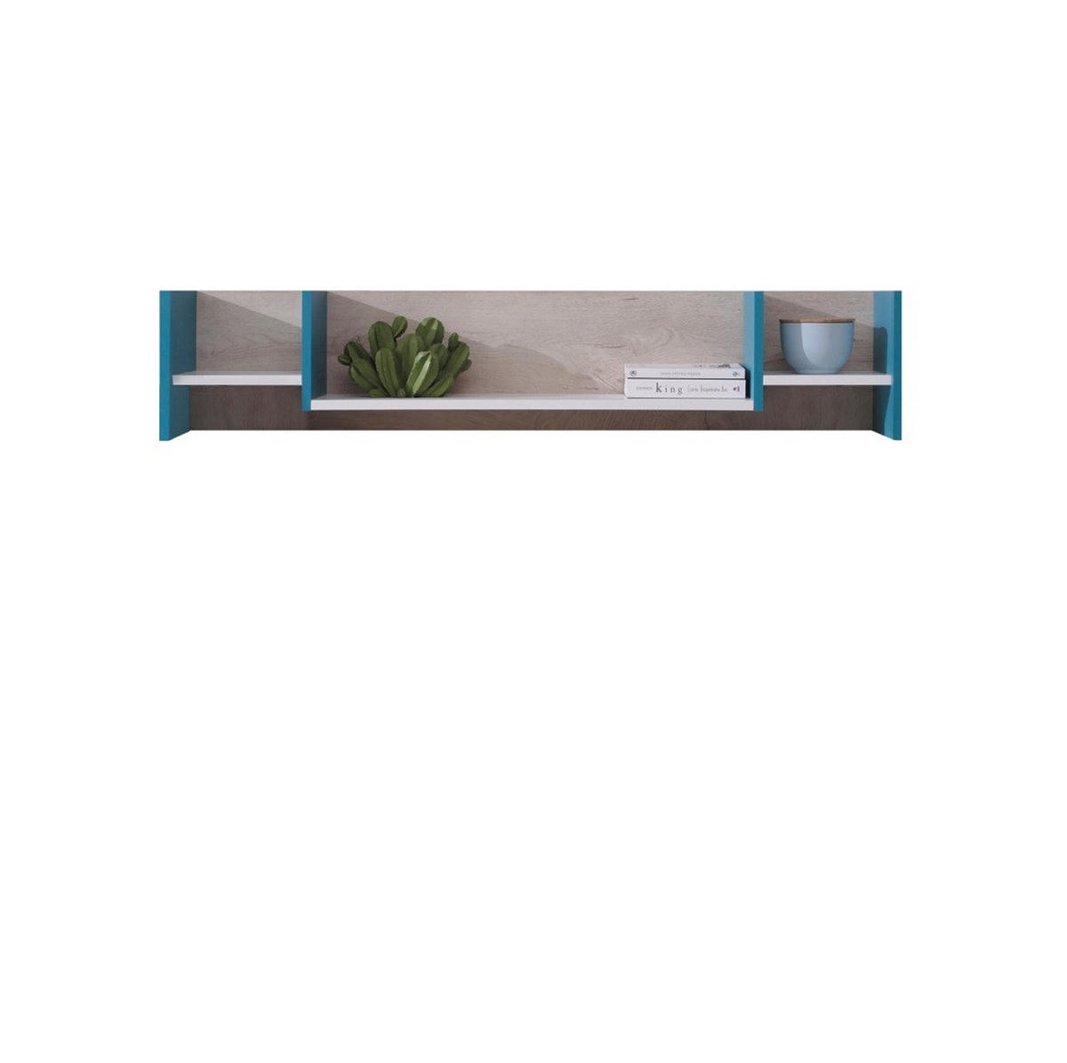 JUGENDZIMMER Space Set B mit Bett 90 x 200 - Weiß-Eiche-Türkis - Türkis/Eichefarben, Holzwerkstoff (135/190/135cm) - QMM TraumMöbel