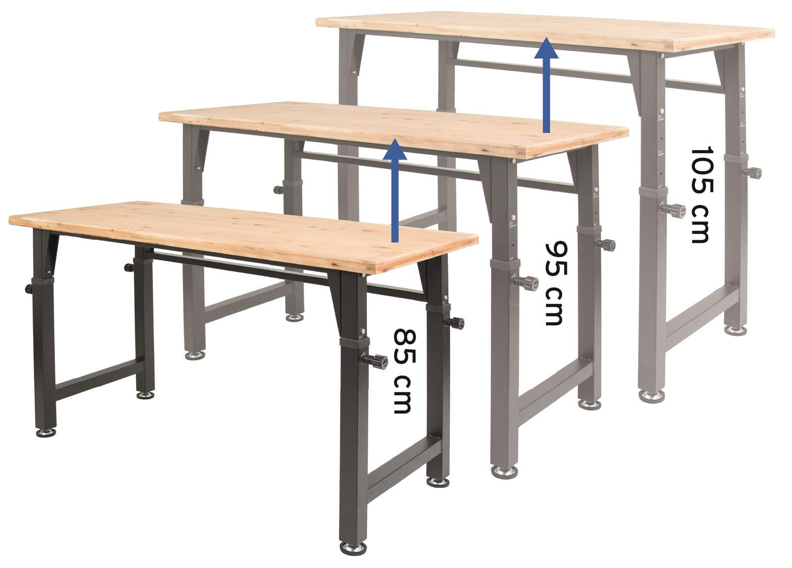 WERKBANK Höhenverstellbar 135 cm Fichtenholz Schwarz 85/95/105 cm - Schwarz, Holz (15.2/137/62cm) - Rikta