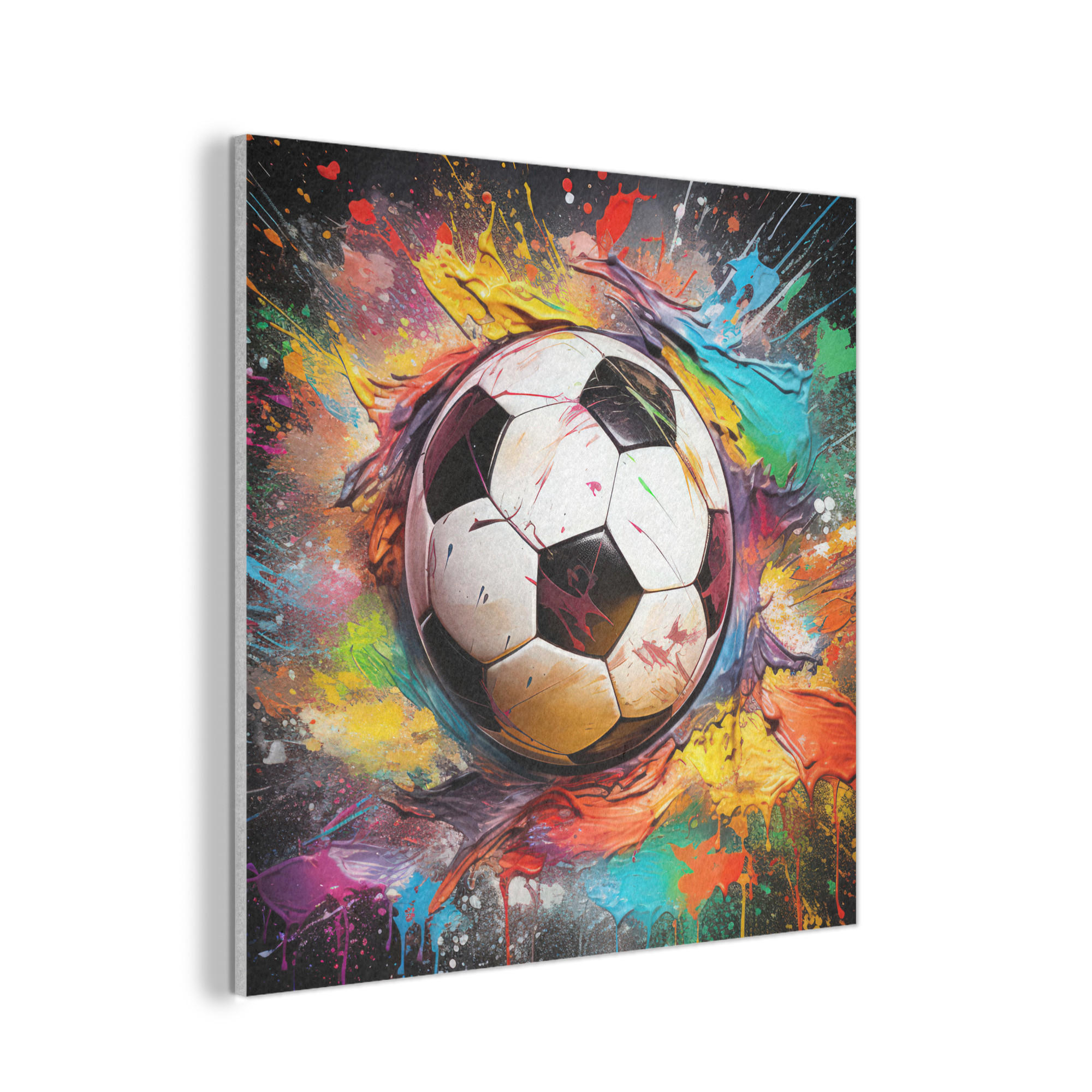AKUSTIKPANEEL Fußball - Farbe - Farben - Schwarz - Weiß 90x90 cm - Weiß, Textil (90/0.9/90cm) - MuchoWow