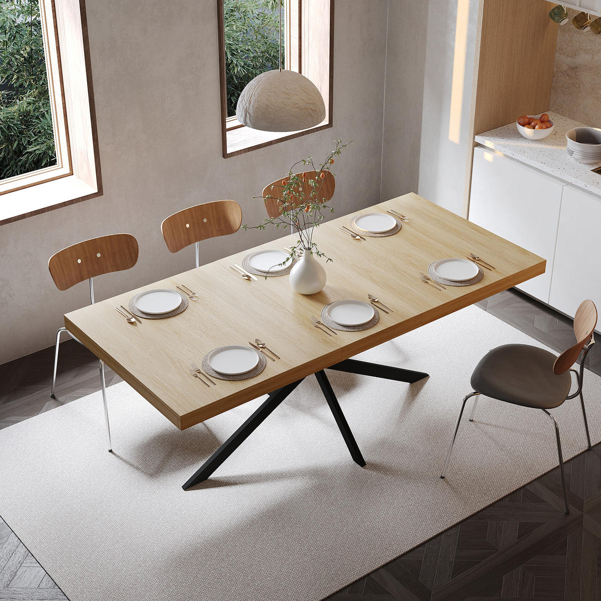ESSTISCH Natürlich mit verstecktem Stauraum 140-180/80/76 cm - Naturfarben, Holz (80/160/76cm) - Oxeza
