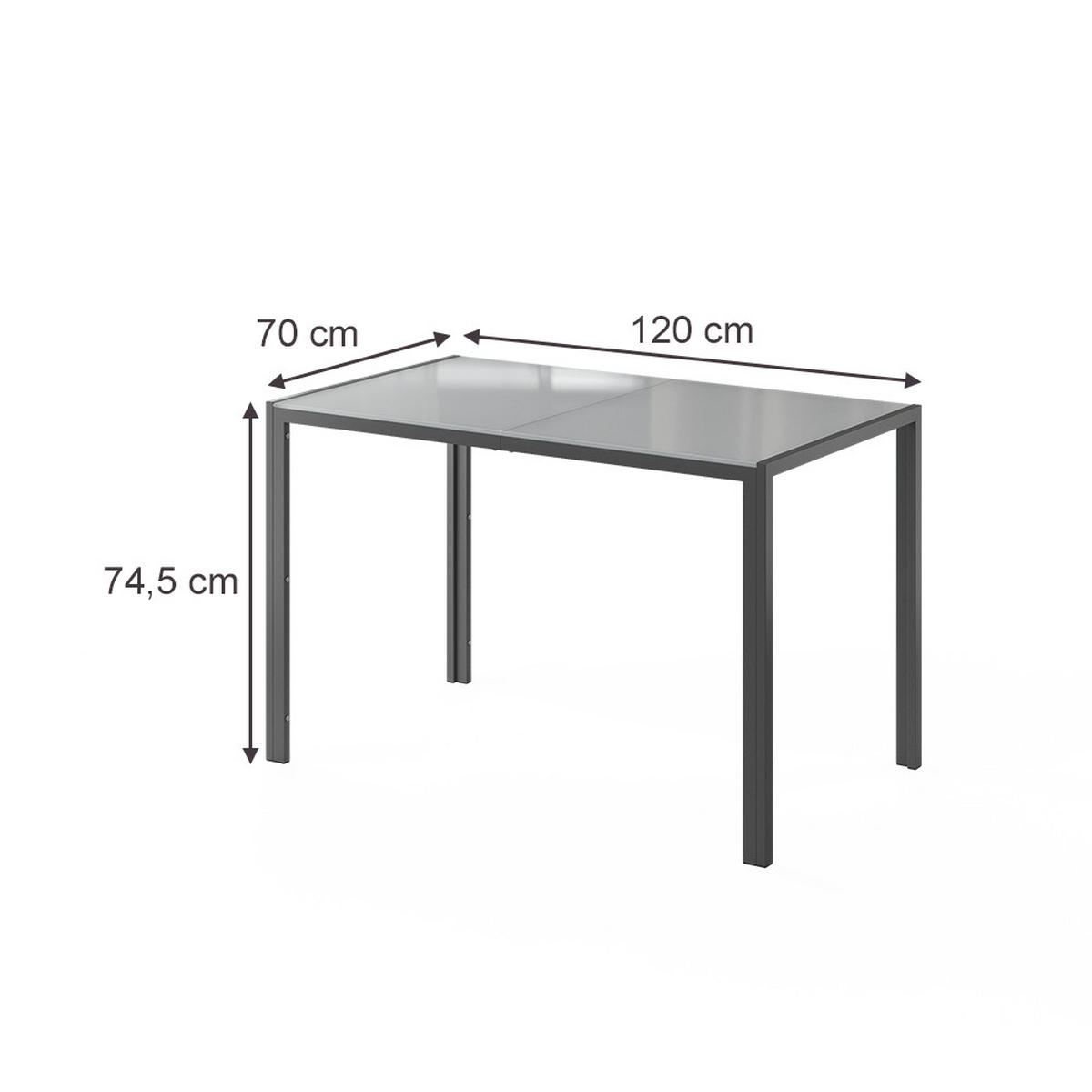 ESSTISCH Grand, Grau/Grau, 120 x 70 cm - Grau, Glas (70/120/74.5cm) - Vicco