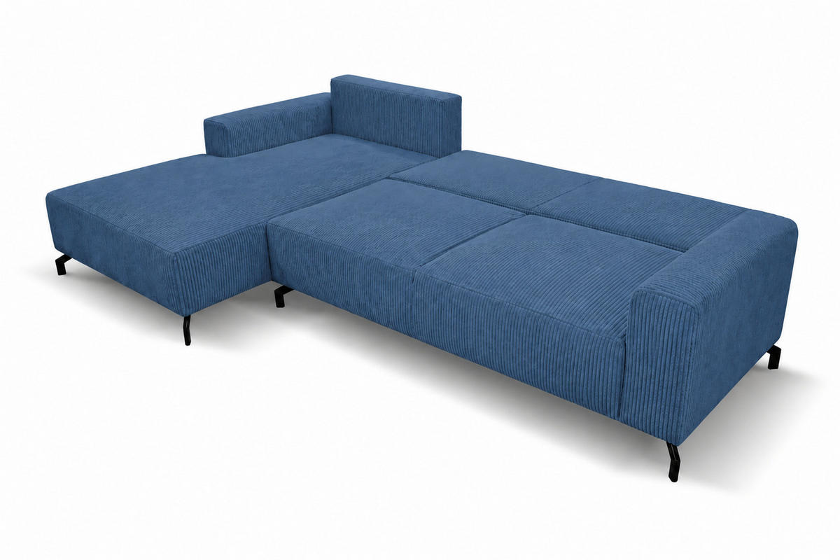 ECKSOFA Aspen in L-Form, Coach mit Schlaffunktion, Farbe: Blau, Cordstoff, Ottomane Links - Blau, Textil (187/312cm) - VENASI MÖBEL
